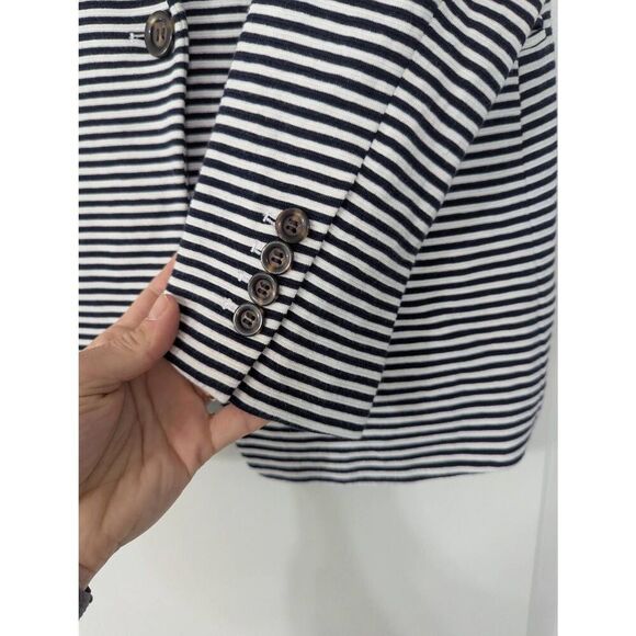 Ann Taylor Striped Blazer women's 6 black white unstructured cotton blend - Picture 5 of 8